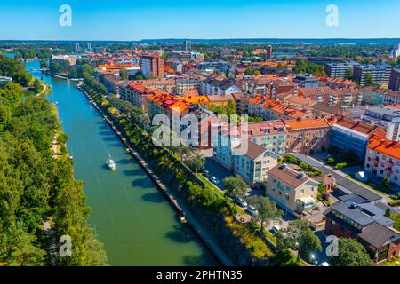 Panoramablick auf die schwedische Stadt Trollhättan. Stockfoto