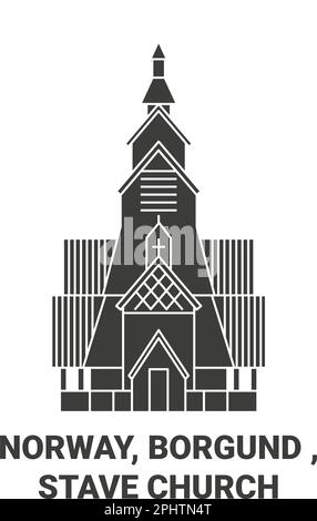 Norwegen, Borgund, Stave Church Reise-Wahrzeichen-Vektordarstellung Stock Vektor