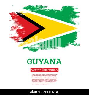 Guyana-Flagge mit Pinselstrichen. Vektordarstellung. Unabhängigkeitstag. Stock Vektor