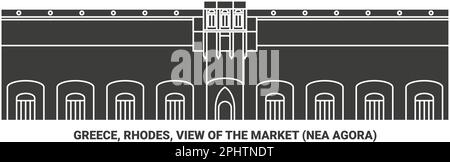 Griechenland, Rhodos, Blick auf den Markt Nea Agora Reise Landmark Vector Illustration Stock Vektor
