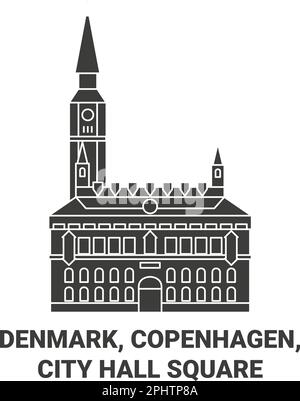 Dänemark, Kopenhagen, Rathausplatz, Vektorgrafik für Wahrzeichen Stock Vektor