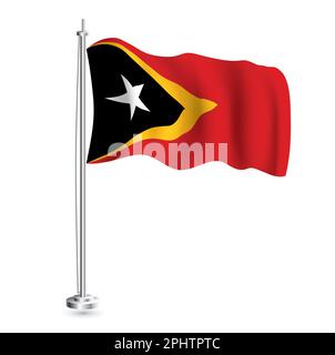 Osttimor-Flagge. Isolierte realistische Wellenflagge des Ost-Timor-Landes am Flaggenmast. Vektordarstellung. Stock Vektor
