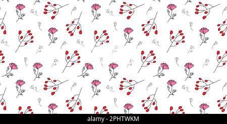 Nahtloses Blumenmuster. Blätter und Kräuter. Botanische Illustration. Vektorkonstruktionselemente. Stock Vektor