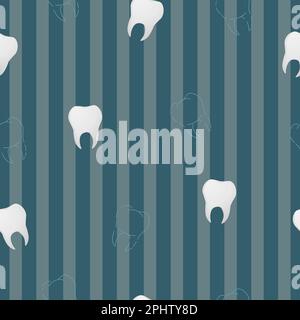 Tooth Line Art-Muster in realistischem Stil. Zahnärztlicher Hintergrund. Farbige Vektordarstellung isoliert auf Hintergrund. Stock Vektor