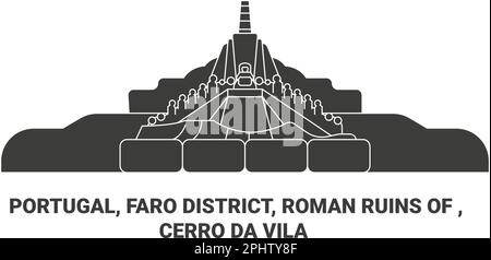 Portugal, Faro-Viertel, römische Ruinen von, Cerro Da Vila Reise-Wahrzeichen-Vektordarstellung Stock Vektor