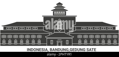 Indonesien, Bandung, Gedung Sate, Reise-Wahrzeichen-Vektordarstellung Stock Vektor