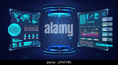 Futuristisches Labor mit 3D-Hologramm-Podium für Präsentationsprodukte Stock Vektor