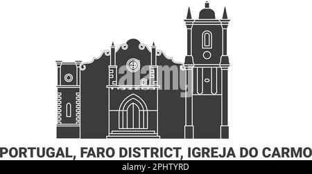 Portugal, Faro District, Igreja do Carmo, Reise-Wahrzeichen-Vektordarstellung Stock Vektor