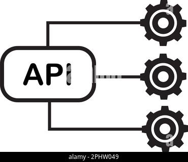 Lineares API-Symbol auf weißem Hintergrund. API-Logo. Illustration der Softwareintegration. Anwendungssymbol. Flacher Stil. Stockfoto