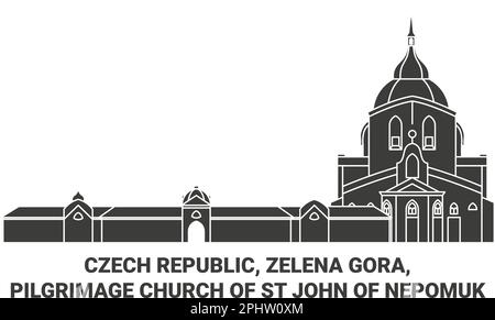 Tschechische Republik, Zelena Gora, Pilgerkirche St. Johannes von Nepomuk Reise Wahrzeichen Vektordarstellung Stock Vektor