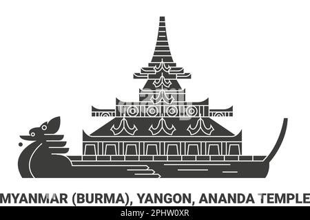 Myanmar Burma, Rangun (Yangon), Ananda-Tempel, Reise-Wahrzeichen-Vektordarstellung Stock Vektor