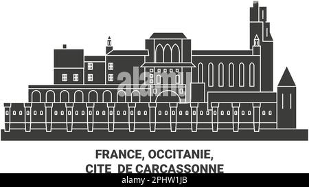 Frankreich, Occitanie, Cite De Carcassonne reisen Landmarke Vektordarstellung Stock Vektor