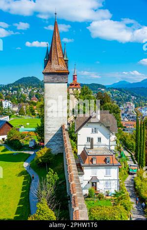 Festung in der Schweizer Stadt Luzern. Stockfoto