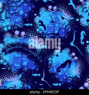 Seemöwen mit nahtlosem Muster auf dunklem Hintergrund. Vektordarstellung Stock Vektor