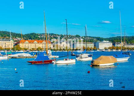 Kleine Boote auf dem Zürichsee in der schweiz. Stockfoto