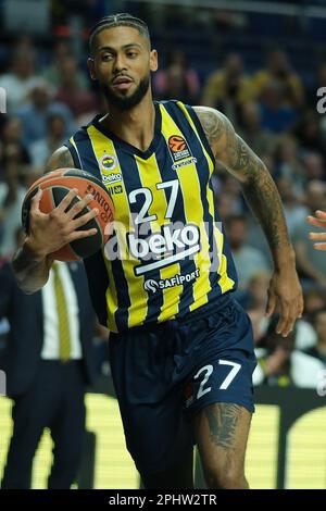 Madrid, Spanien. 29. März 2023. Tyler Dorsey IV von Fenerbahce in Aktion während des EuroLeague-Basketballspiels von Turkish Airlines zwischen Real Madrid und Fenerbahce im Wizink Center. Endstand: Real Madrid 90:75 Fenerbahce. (Foto: Atilano Garcia/SOPA Images/Sipa USA) Guthaben: SIPA USA/Alamy Live News Stockfoto