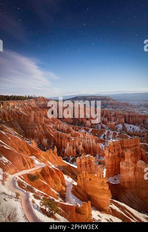 Bryce Canyon National Park - Nacht, Sterne, Mondschein, Utah Stockfoto