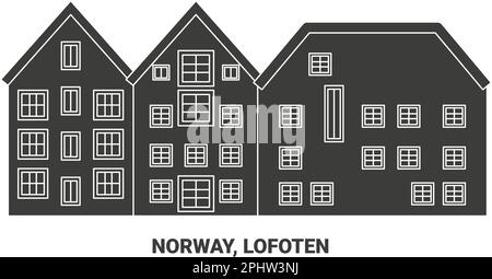 Norwegen, Lofoten, Reise-Wahrzeichen-Vektordarstellung Stock Vektor