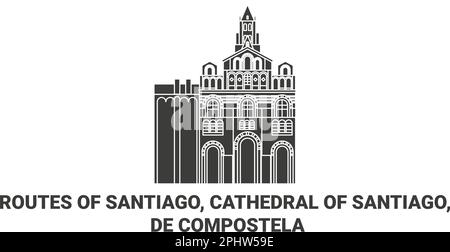 Chile, Routen von Santiago, Kathedrale von Santiago, De Compostela Reise-Wahrzeichen-Vektordarstellung Stock Vektor