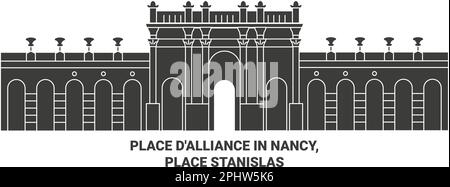 Frankreich, Place D'Alliance in Nancy, Place Stanislas Reise-Wahrzeichen-Vektordarstellung Stock Vektor