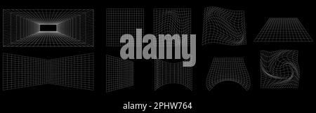 Set eines futuristischen Retro-Rasters. Kollektion im Cyberpunk 80s-Stil. Design kann für Poster, Cover und Merchandising im retrowave-Stil verwendet werden. Vektordarstellung Stock Vektor
