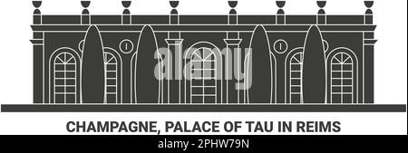 Frankreich, Champagner, Palast von Tau in Reims, Reise-Wahrzeichen-Vektordarstellung Stock Vektor