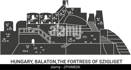 Ungarn, Balaton, die Festung Szigliget, Reise-Wahrzeichen-Vektordarstellung Stock Vektor