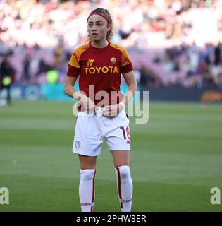 Sabadell, Barcelona, Spanien. 29. März 2023. Barcelona Spanien 29.03.2023 Benedetta Glionna (Roma) präsentiert am 29. März 2023 im Camp Nou in Barcelona die UEFA Womens Champions League zwischen dem FC Barcelona und Roma. (Kreditbild: © Xavi Urgeles/ZUMA Press Wire) NUR REDAKTIONELLE VERWENDUNG! Nicht für den kommerziellen GEBRAUCH! Stockfoto