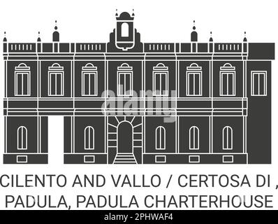 Italien, Cilento und Vallo, Certosa Di , Padula, Padula Charterhouse Reise Wahrzeichen Vektordarstellung Stock Vektor