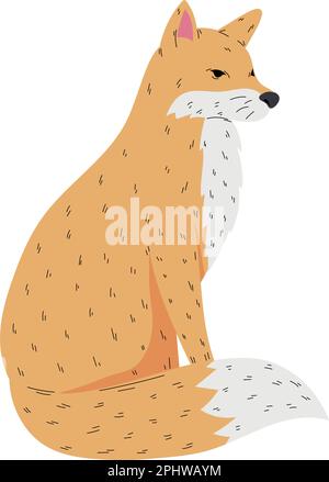 Flauschiger Fuchs, der über weiß sitzt Stock Vektor