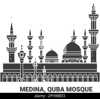 Saudi-Arabien, Medina, Quba-Moschee, Reise-Wahrzeichen-Vektordarstellung Stock Vektor