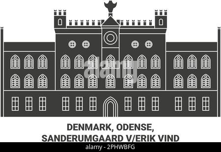 Dänemark, Odense, Sanderumgaard Verik Vind Reise-Wahrzeichen-Vektordarstellung Stock Vektor