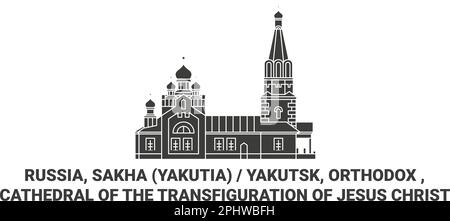 Russland, Sakha Jakutia Jakutsk, orthodoxe Kathedrale der Verklärung Jesu Christi Reise-Wahrzeichen-Vektordarstellung Stock Vektor