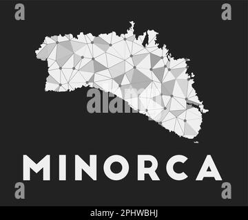 Menorca - Karte des Kommunikationsnetzes der Insel. Menorca trendiges geometrisches Design auf dunklem Hintergrund. Stock Vektor