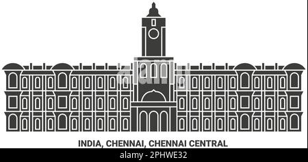 Indiens, Chennai, Chennai Central Reise-Wahrzeichen-Vektordarstellung Stock Vektor