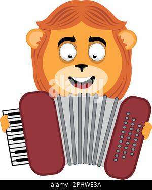 Vektorbild eines Cartoon-Löwen, der Musikinstrument-Akkordeon spielt Stock Vektor