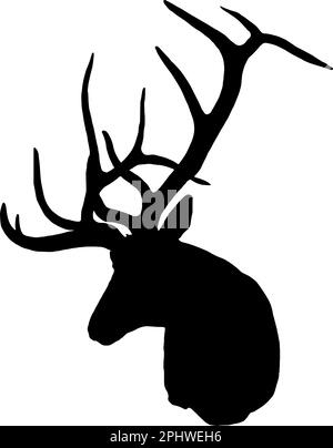 Hirsch-Buck mit großem Geweih, Silhouette in Schwarz Stock Vektor