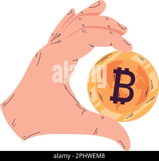 Ein Geschäftsmann, der eine goldene Münze über Weiß hält Stock Vektor