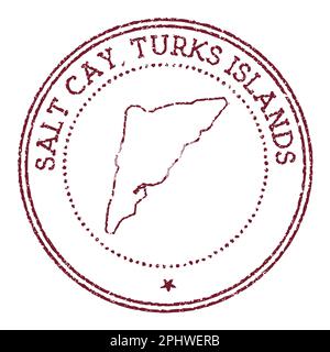 Salt Cay, Turks Islands runder Gummistempel mit Inselkarte. Roter Vintage-Passstempel mit kreisförmigem Text und Sternen, Vektorillustration. Stock Vektor