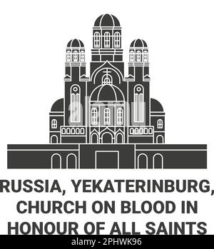 Russland, Jekaterinburg, Blutkirche zu Ehren aller Heiligen, glänzend in der russischen Landreise-Vektordarstellung Stock Vektor