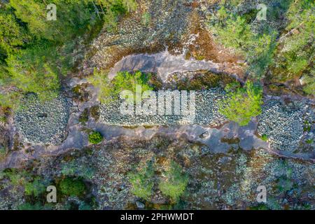 Sammallahdenmäki aus der Vogelperspektive, eine Grabstätte aus der Bronzezeit in Finnland in der Nähe von Rauma Stockfoto