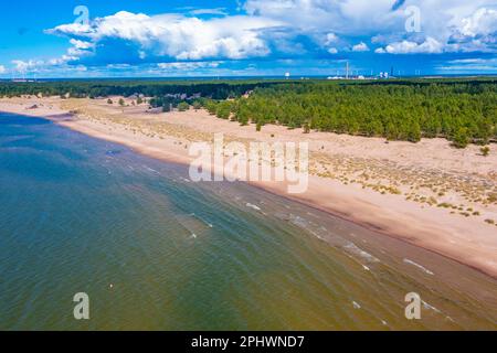 Panoramablick auf den Yyteri-Strand in Finnland. Stockfoto