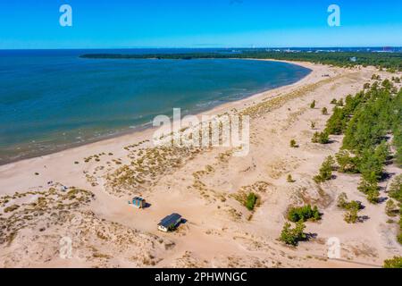 Panoramablick auf den Yyteri-Strand in Finnland. Stockfoto