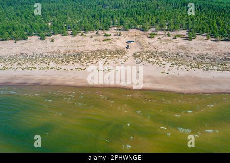 Panoramablick auf den Yyteri-Strand in Finnland. Stockfoto