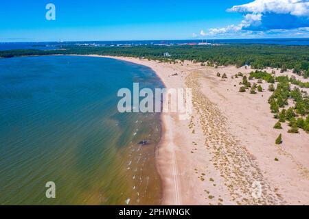 Panoramablick auf den Yyteri-Strand in Finnland. Stockfoto