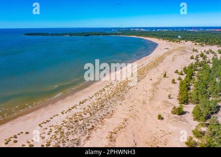 Panoramablick auf den Yyteri-Strand in Finnland. Stockfoto