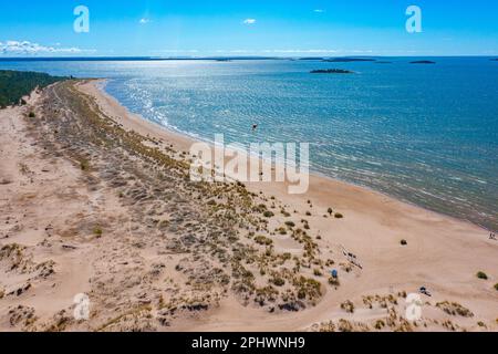 Panoramablick auf den Yyteri-Strand in Finnland. Stockfoto