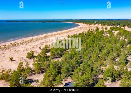 Panoramablick auf den Yyteri-Strand in Finnland. Stockfoto