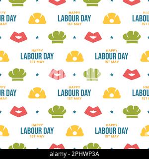 „Happy Labor Day“ (alles gute zum Tag der Arbeit) – Illustration des nahtlosen Musters mit verschiedenen Berufen in der handgezeichneten Vorlage Stock Vektor