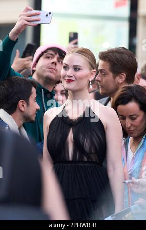 Madrid, Spanien. 29. März 2023. Virginia Gardner nimmt am 29. März 2023 im spanischen Callao Cinema an der Premiere „Beautiful Disaster“ Teil. Foto von ABACAPRESS.COM Gutschein: Abaca Press/Alamy Live News Stockfoto